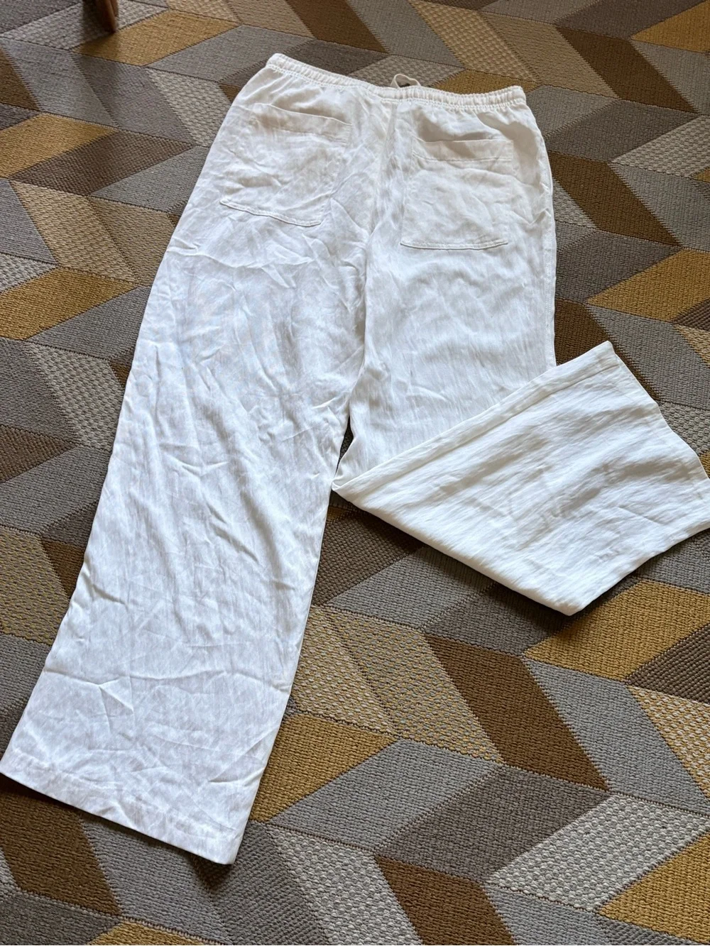 ZARA White Linen Blend Wide Leg Drawstring Summer Pants Size L